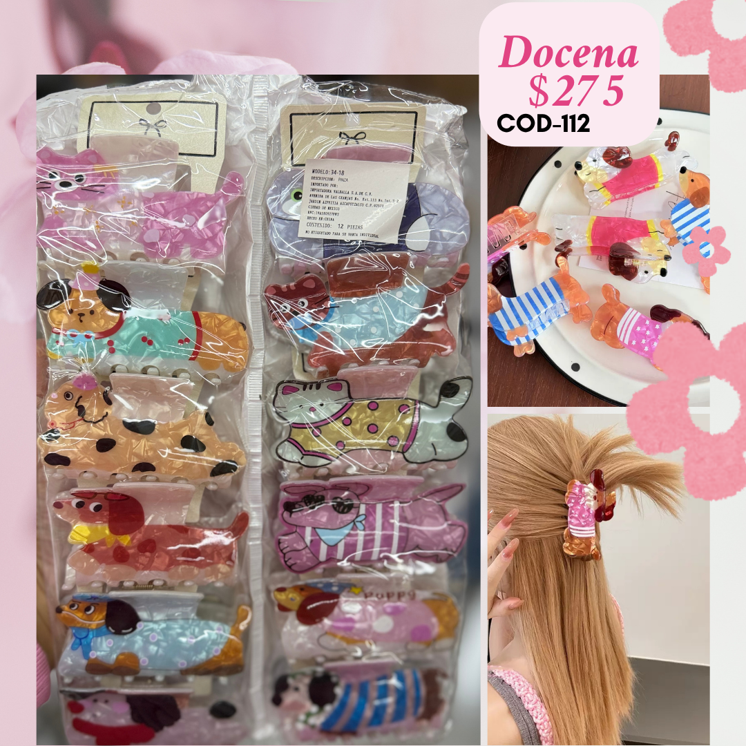 pinzas de acrilico de perritos, docena, codigo a112