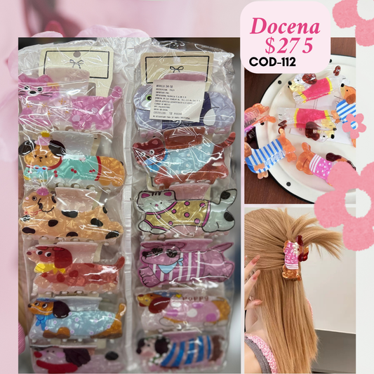 pinzas de acrilico de perritos, docena, codigo a112