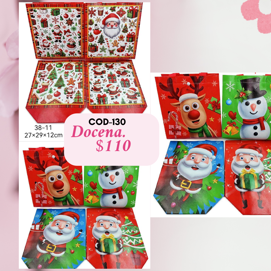 bolsa navideña, medida, 27*29*12 cm, docena, codigo a130