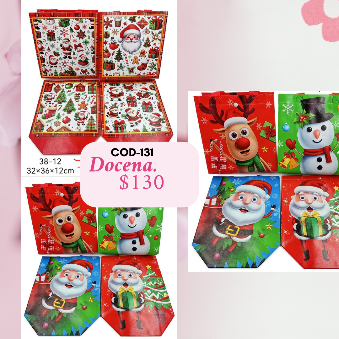 bolsa navideña, mide 32*36*12 cm, docena, codigo a131