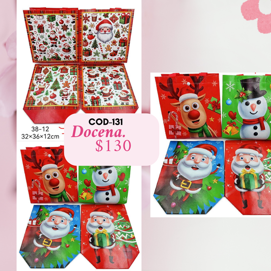 bolsa navideña, mide 32*36*12 cm, docena, codigo a131