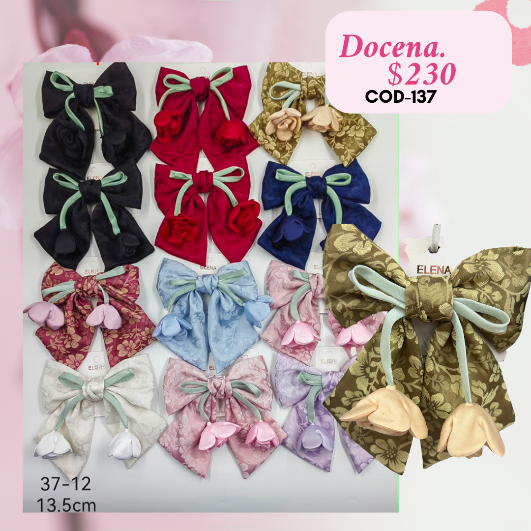 moño con flor colgando, docena, codigo a137