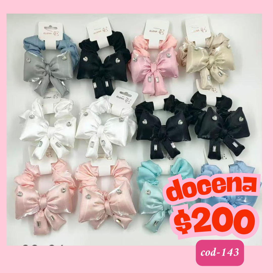 scrunchie con moño de pedreria, docena, codigo a143