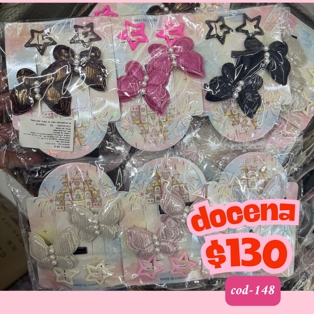 pasadores mariposa con cucas en set, 12 sets, codigo a148
