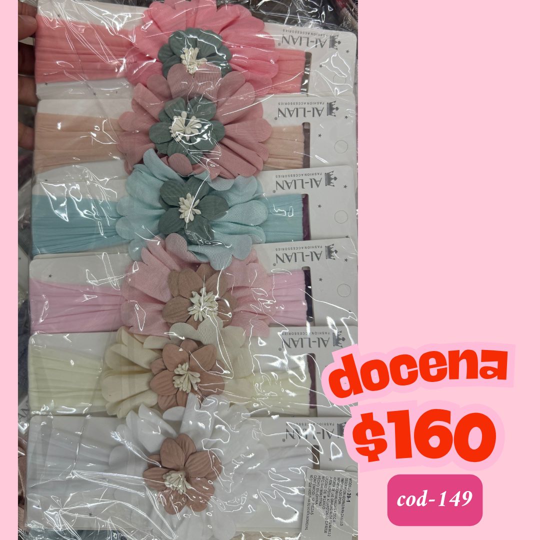 banda para bebe con flor, docena, codigo a149