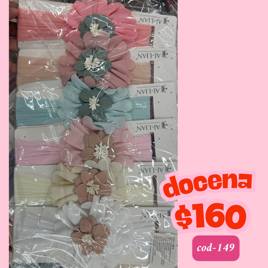 banda para bebe con flor, docena, codigo a149