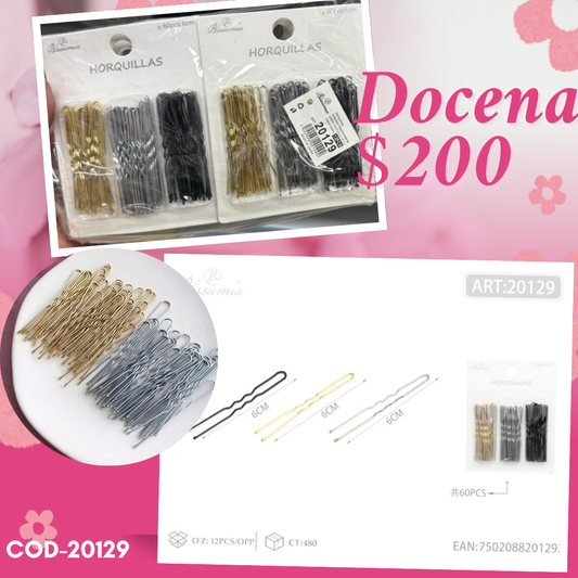 sets de orquillas en 3 tonos, docena, codigo 20129