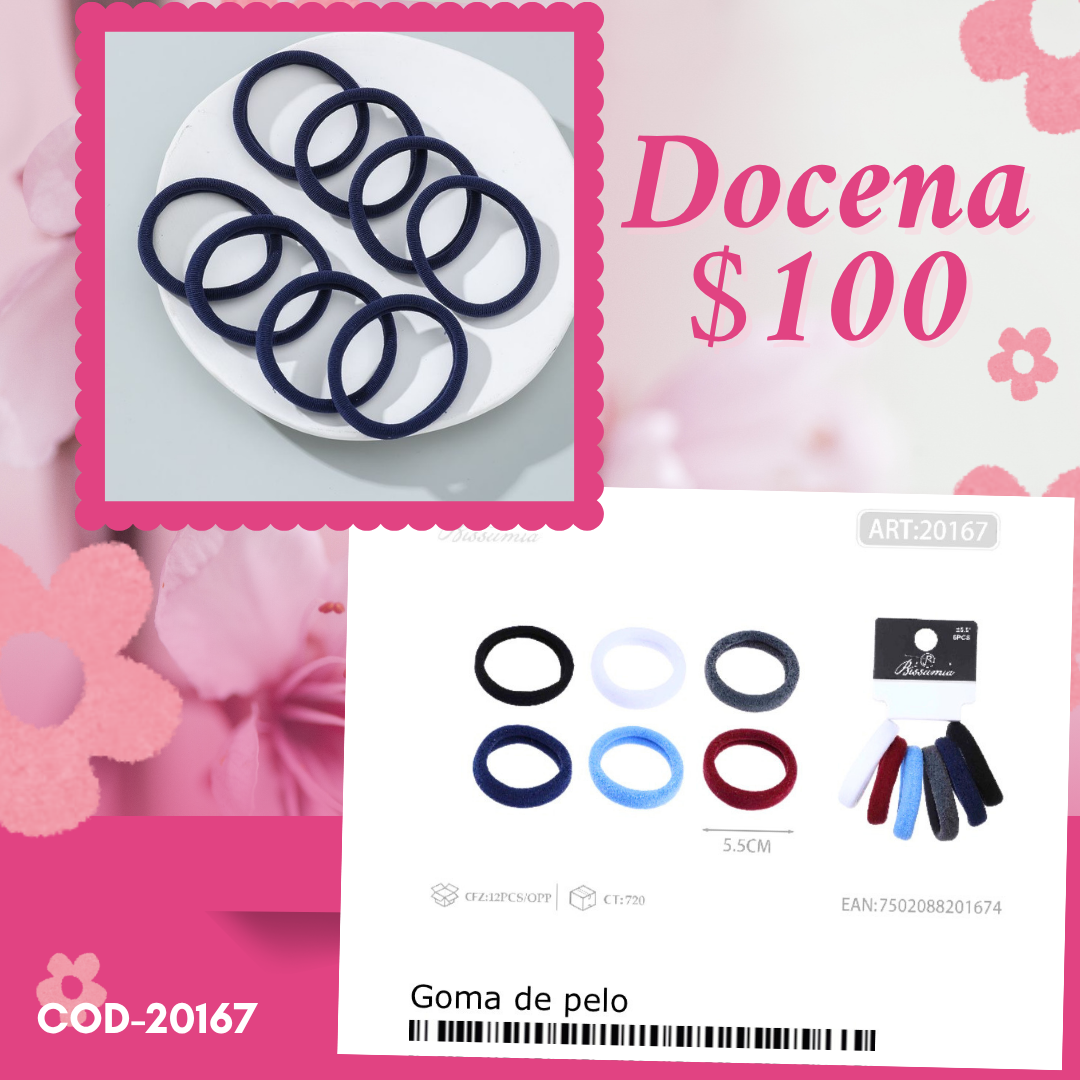 ligas en tonos azules, de 5.5 cm, 12 sets, codigo 20167
