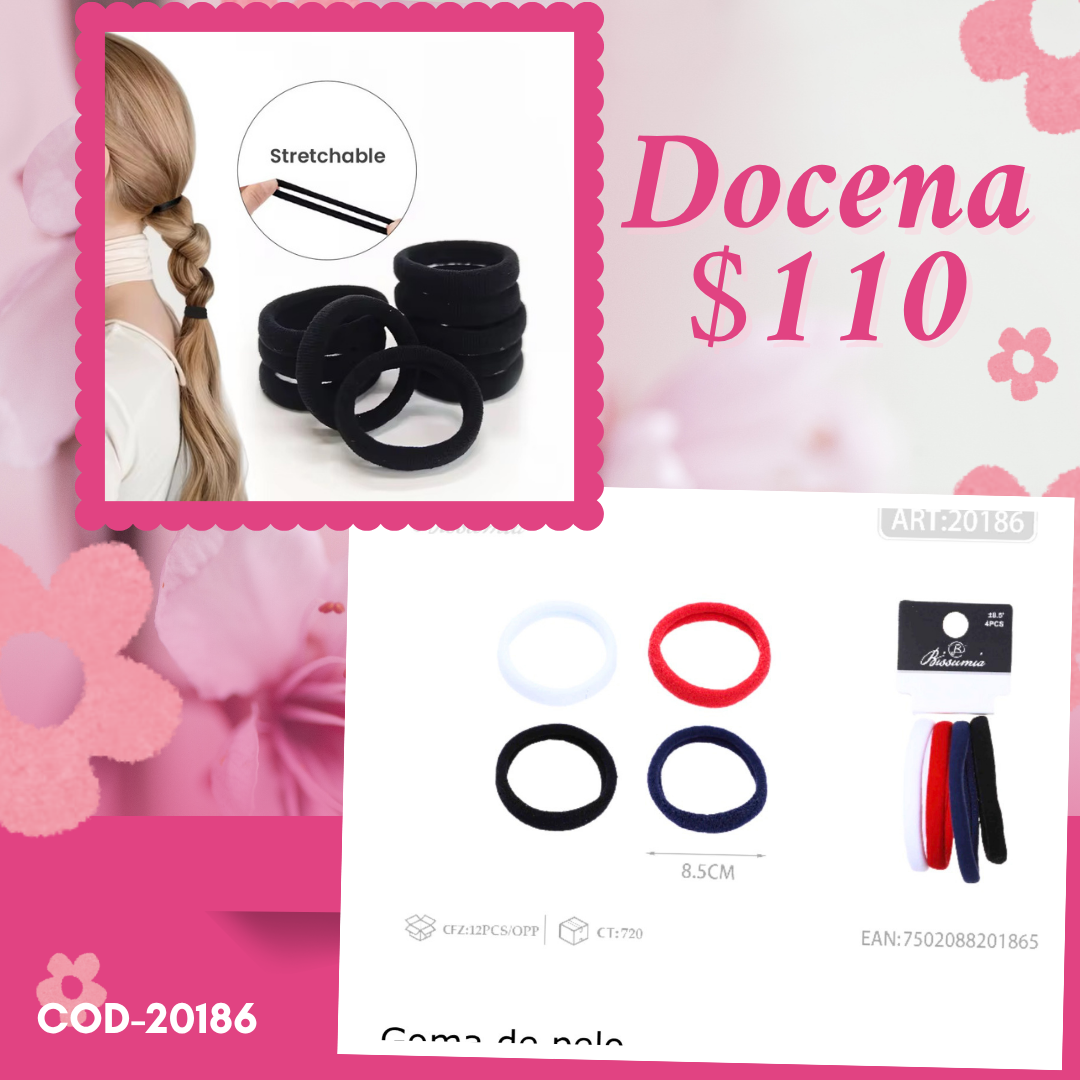 ligas en tonos escolares de 8.5 cm, 12 sets, codigo 20186