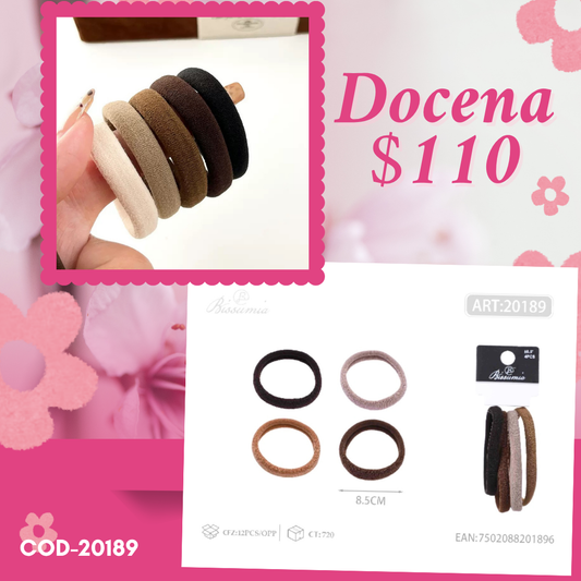 set de ligas cafes de 8.5 cm, 12 sets, codigo 20189