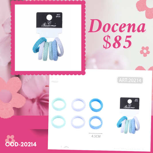 set de ligas azules con brillos de 4.5 cm, 12 sets, codigo 20214