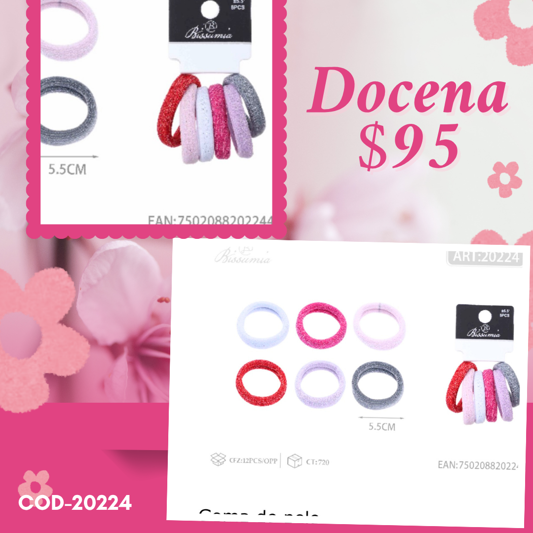 ligas rosas con brillos de 5.5 cm, 12 sets, codigo 20224