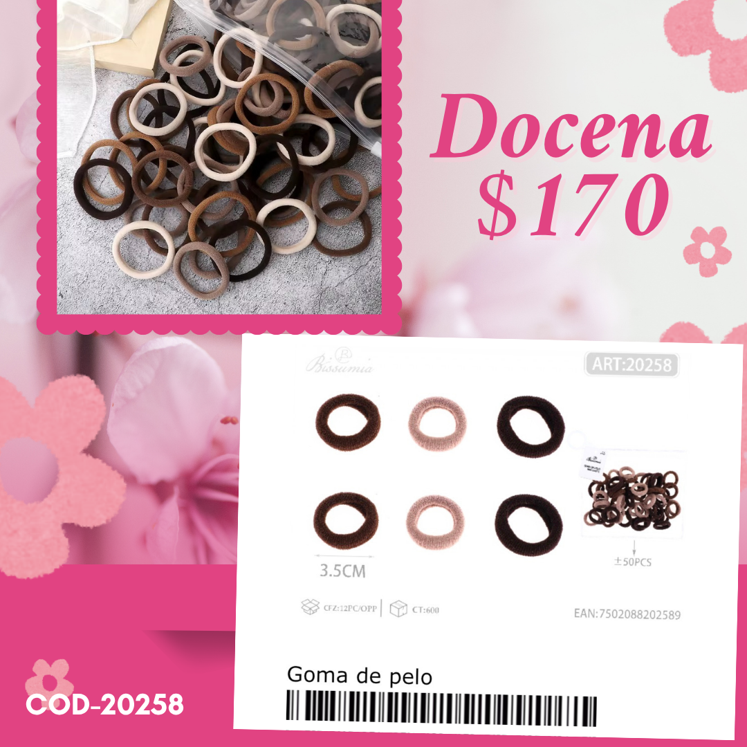 ligas en tonos cafes en bolsa de 3.5 cm , 12 sets, codigo 20258