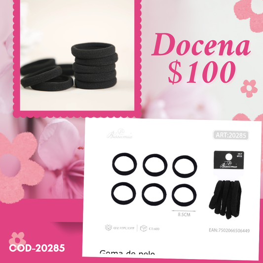 ligas negras de 8.5 cm, 12 sets, codigo 20285