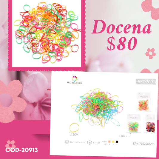 liga latex delgada de colores, docena, codigo 20913