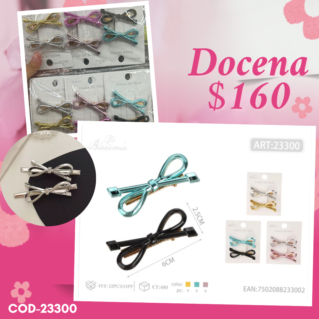 pasador en par de moño, 12 pares, codigo 23300