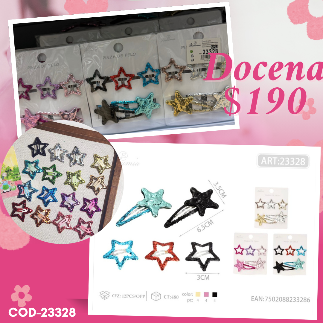 set de cucas de estrella con pasadores de estrella, 12 sets, codigo 23328