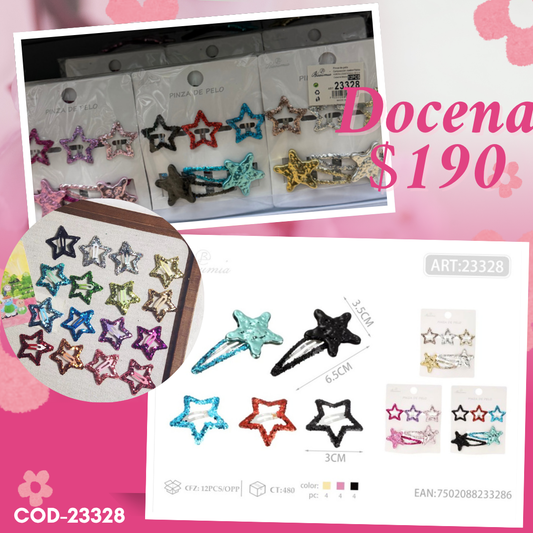 set de cucas de estrella con pasadores de estrella, 12 sets, codigo 23328