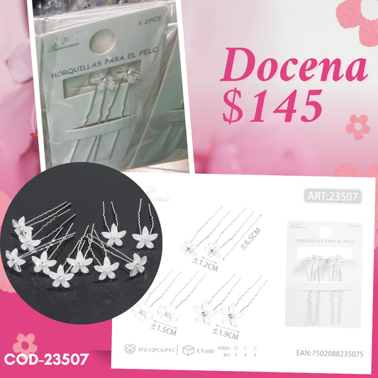 pasador de flor en par, 12 pares, codigo 23507