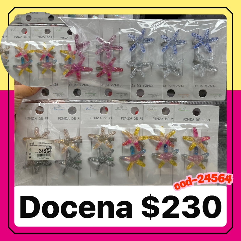 broche de estrella de mar en pares, en colores, 12 pares, codigo 24564