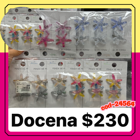 broche de estrella de mar en pares, en colores, 12 pares, codigo 24564