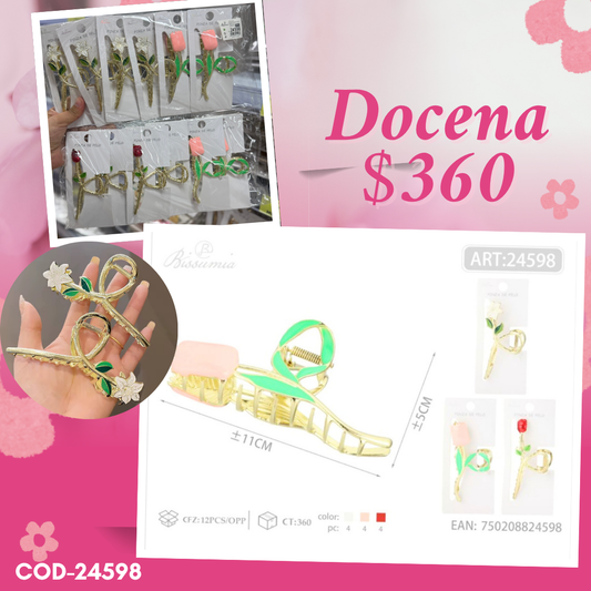 pinza de metal de flores, docena, codigo 24598