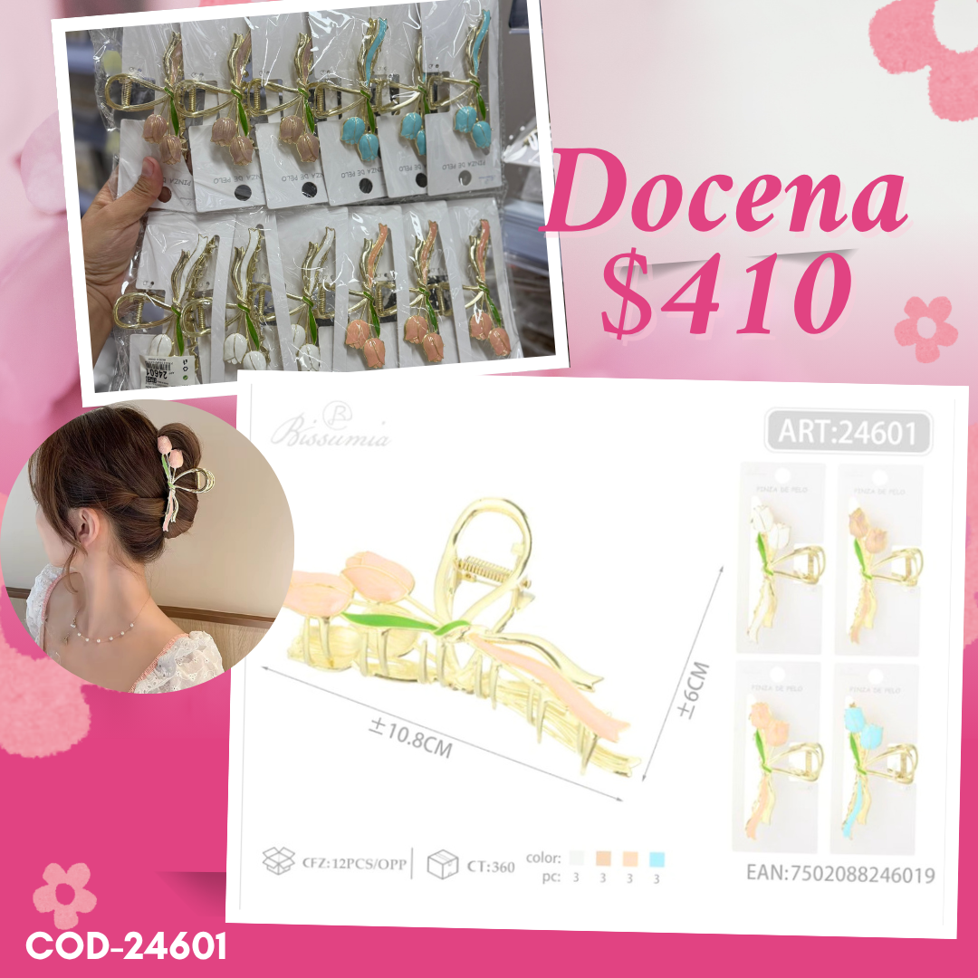 pinza de tulipanes de metal, docena, codigo 24601