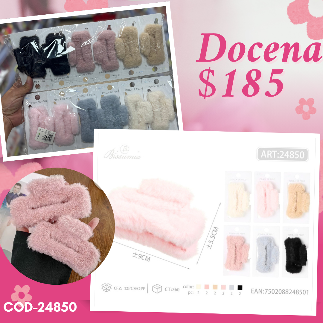 pinza rectangulo de peluche de colores, docena, codigo 24850