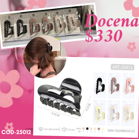 pinza de corazon de lado, docena, codigo 25012