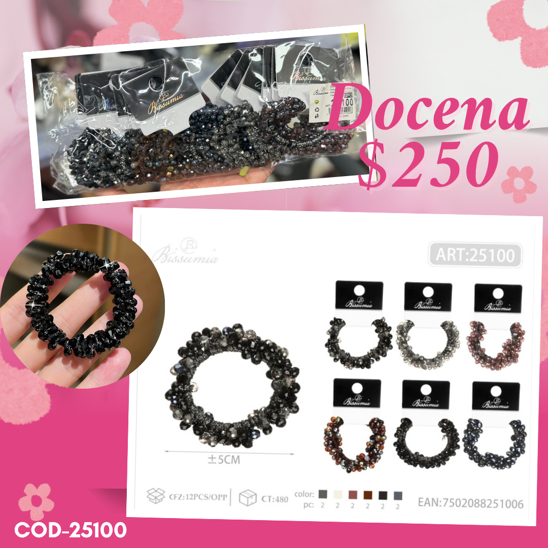 liga con pedrería en tonos obscuros, docena, codigo 25100