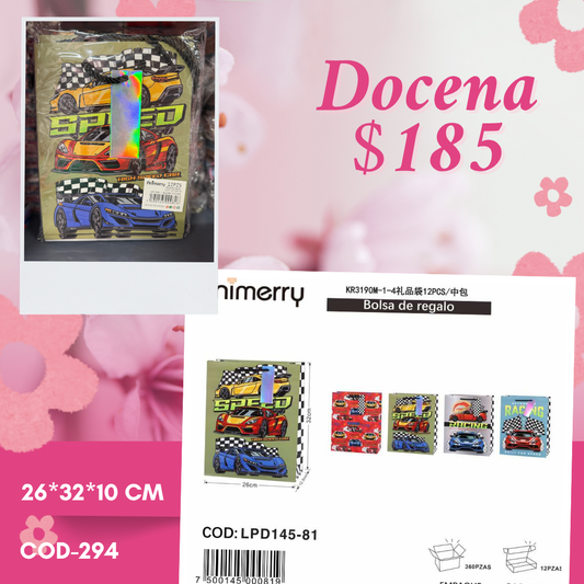 bolsa de regalo de carros, mide 26*32*10 cm, codigo a294