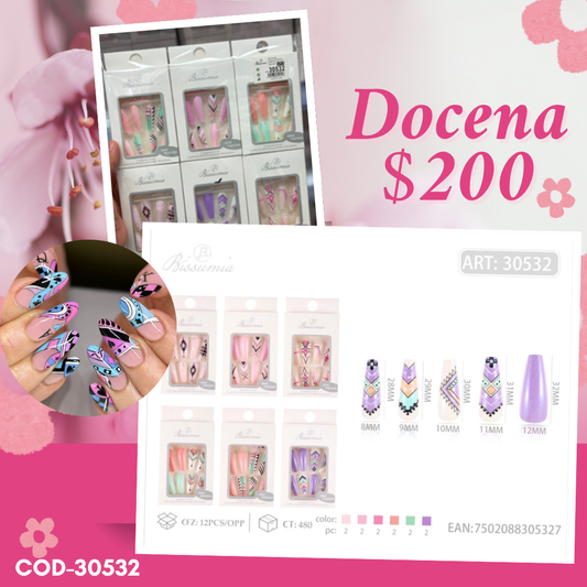 uñas vintage, docena, codigo 30532