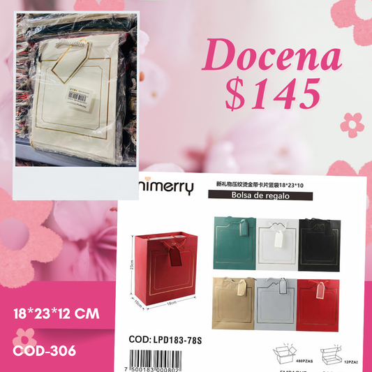 bolsa de regalo con cuadro marcado, mide 18*23*12 cm, codigo a306