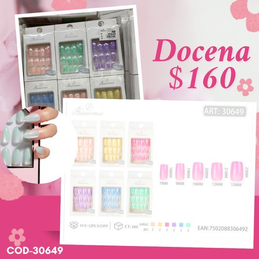 uña postizas de colores, cortas, docena, codigo 30649