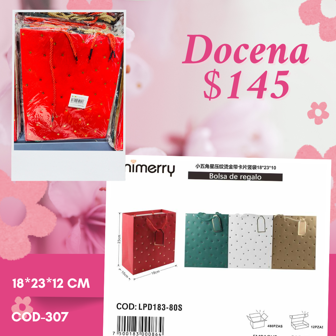 bolsa de regalo con estrellas, mide 18*23*12 cm, codigo a307