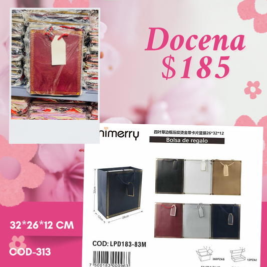 bolsa de regalo con orillas, mide 32*26*12 cm, codigo a313