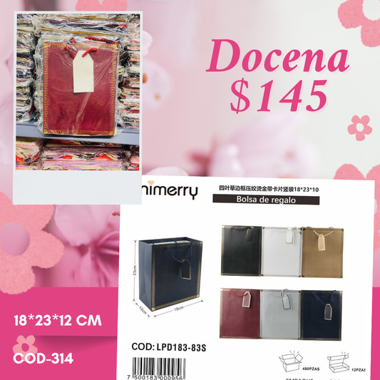bolsa de regalo con orilla, mide 18*23*12 cm, codigo a314