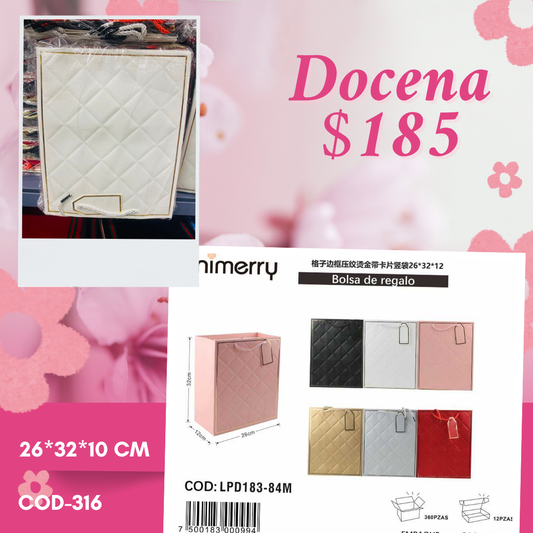 bolsa de regalo lisa con orillas, mide 26*32*10 cm, codigo a316