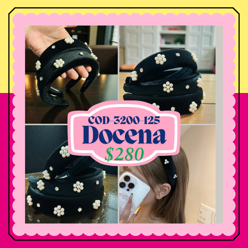 diadema acolchonada con perla, código 3200-125