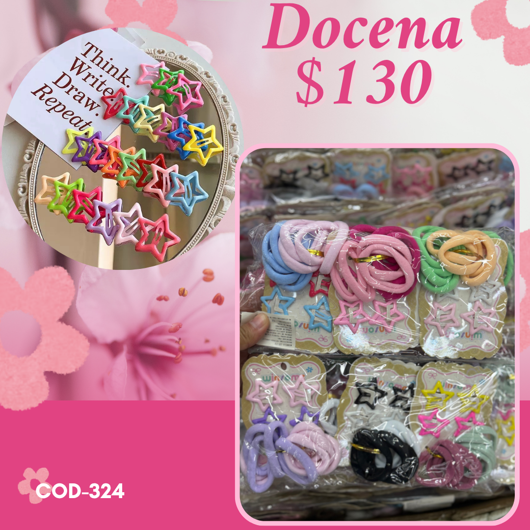 set de ligas con cucas en set, docena, codigo a324