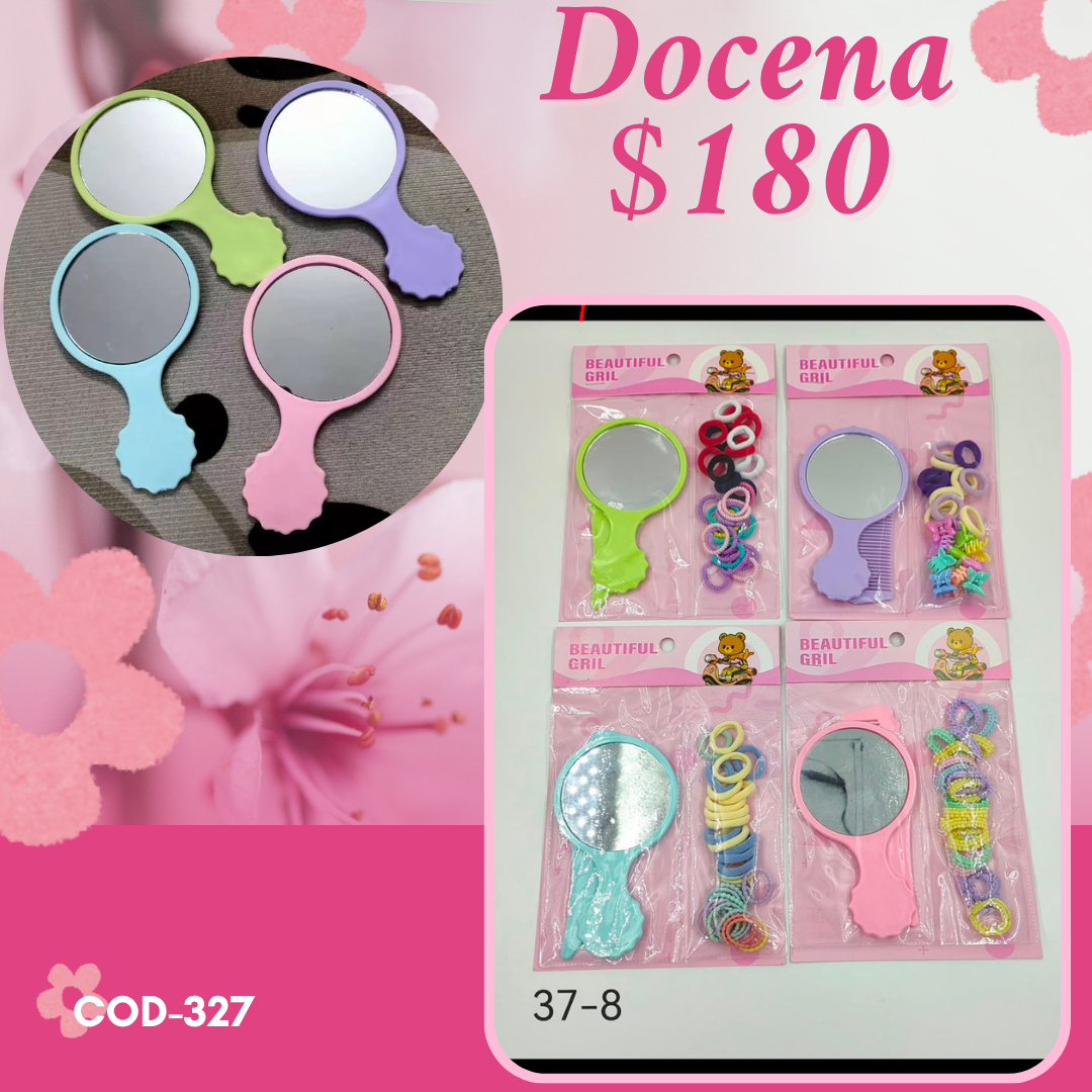 set de espejo con ligas, docena, codigo a327