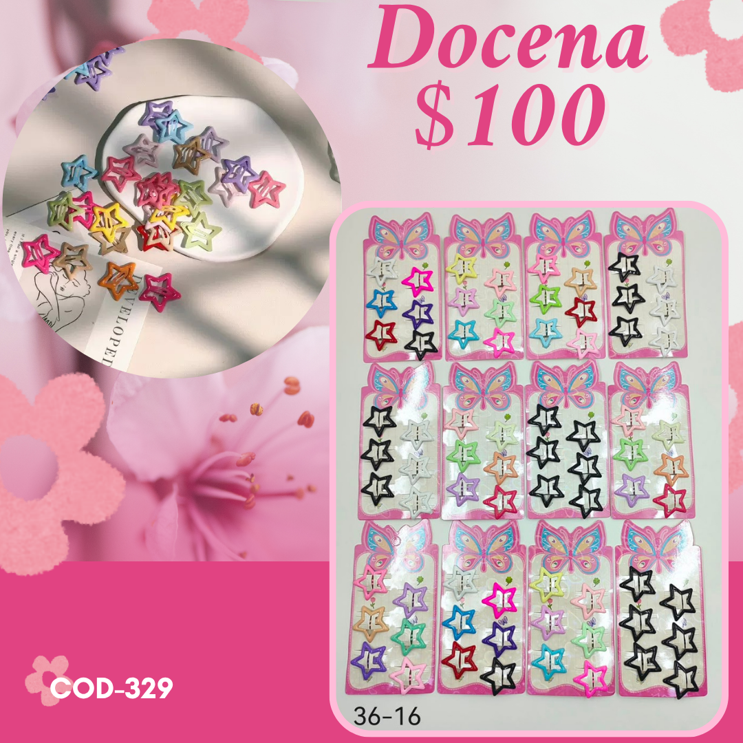 set de con 6 cucas estrellas c/u, 12 sets, codigo a329