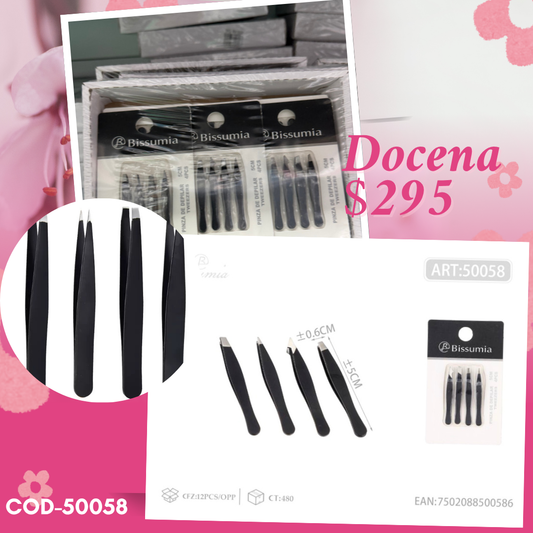 set de pinzas para ceja de 5 cm, 12 sets, codigo 50058