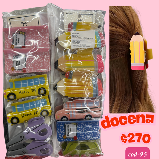 pinza escolar de acrilico, docena, codigo a95