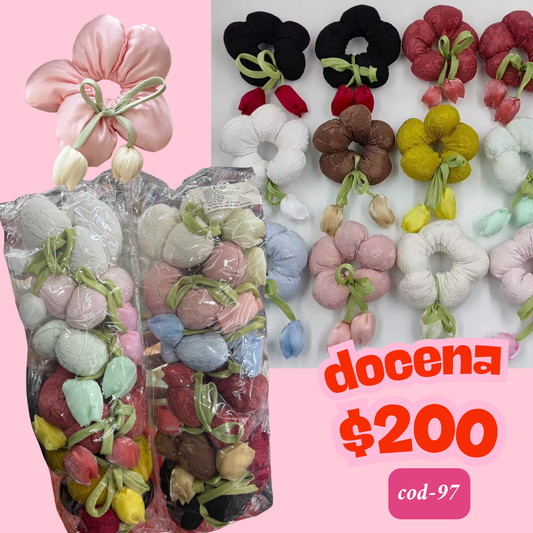 scrunchie acolchonado tulipan, docena, codigo a97