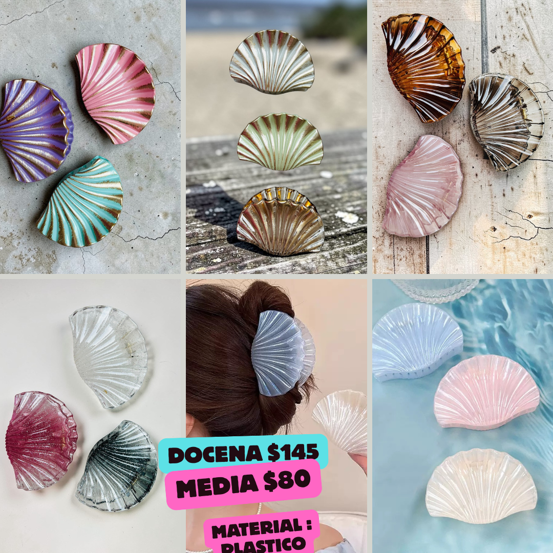 pinza de concha de mar de plastico, varierà de colores, codigo a302bis