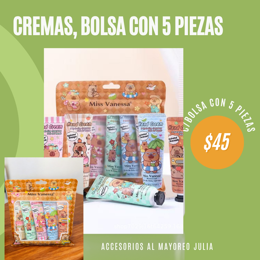 Bolsa con 4 cremas con diseño de capibara,