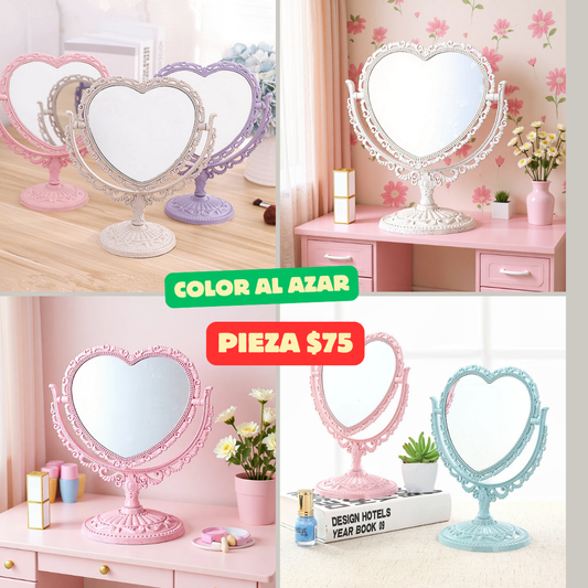 Espejo de corazon, color al azar, estilo vintage, codigo AB6