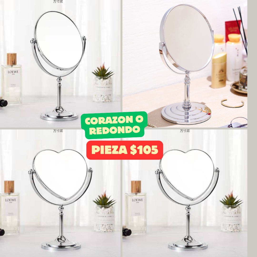 Espejo metálico, corazon o redondo, codigo AB7