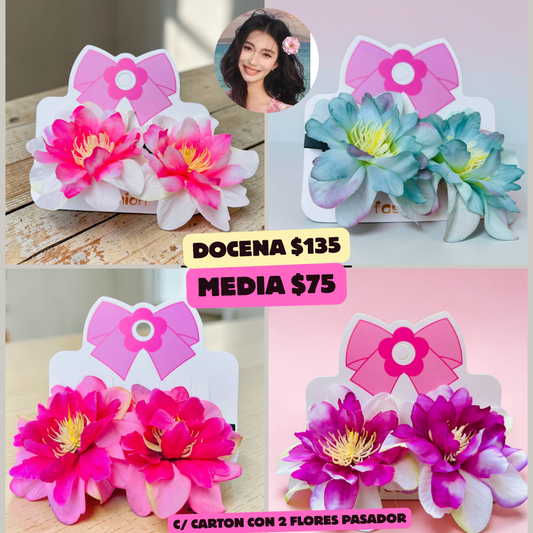 pasador doble de flores, de colores, codigo a173bis